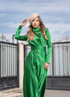 שמלת הוליווד סאטן משי ירוק